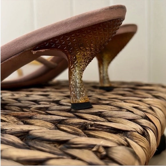 Prada Gold Suede Trimmed Textured Lucite Heeled Mules - Picture 6 of 14